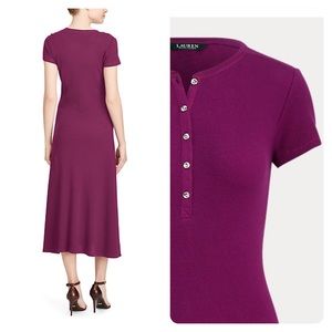 Ralph Lauren Waffle-Knit Henley Dress Berry Jam 100%Cotton Size M